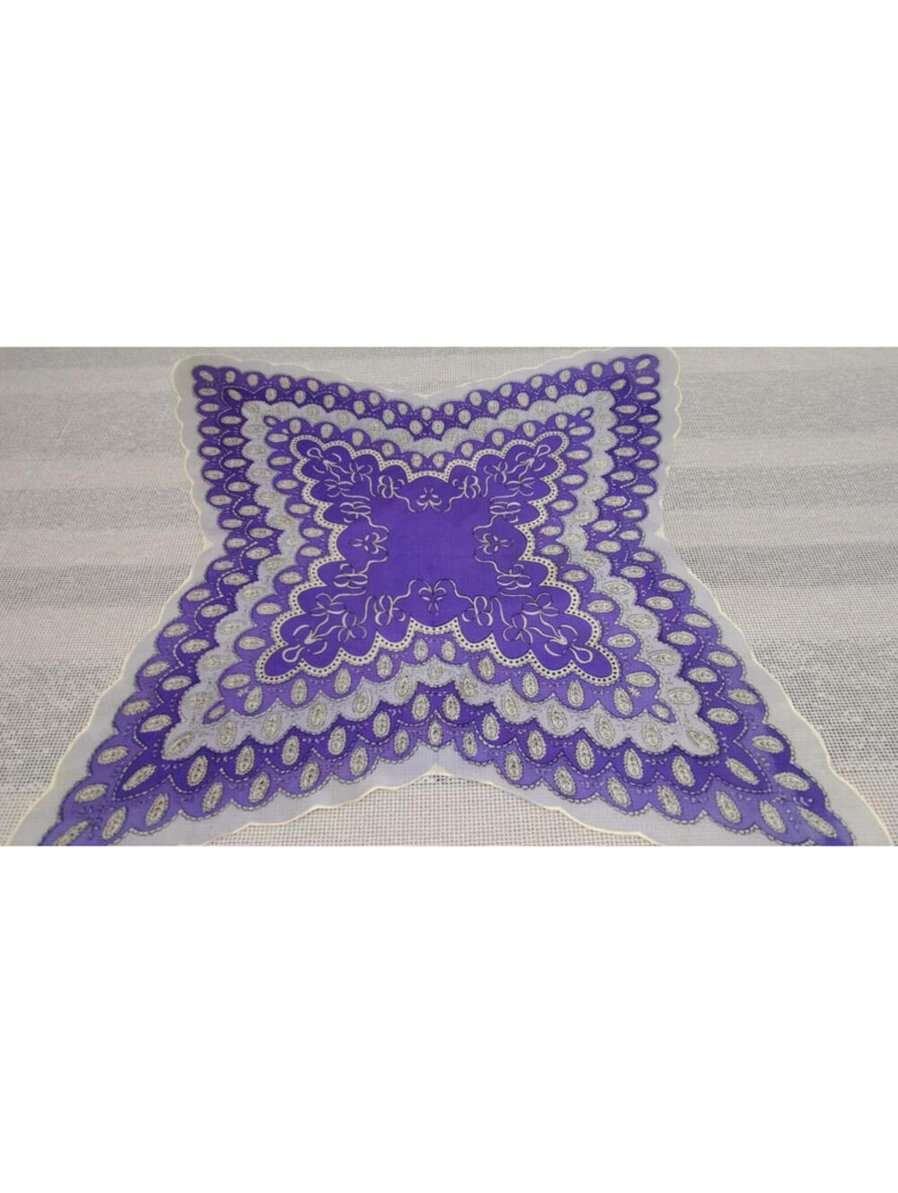 30s 40s 50s Purple Lavender Scalloped Pure Thin Silk Scarf Star Shaped Hand Sewn